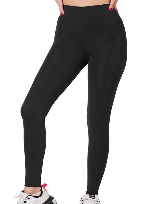 Women's Black Athletic Full-Length Leggings with Pockets