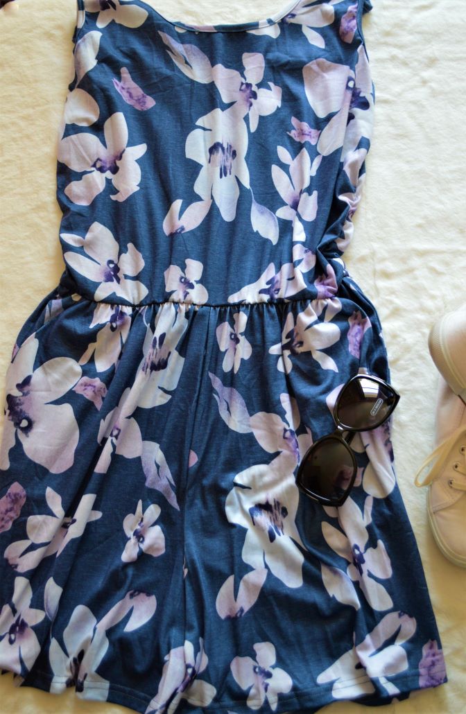 Clearance Blue Floral Print Romper with Pockets