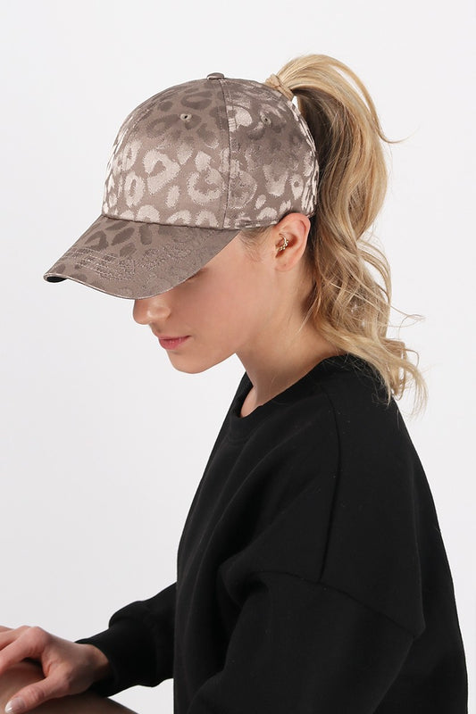 Women's Satin Ponytail Hat with Leopard Print